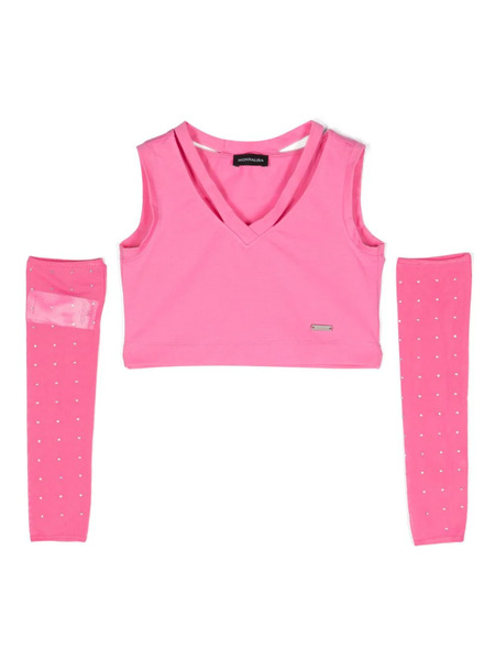  Monnalisa Rhinestone-embellished Crop Top - Pink 