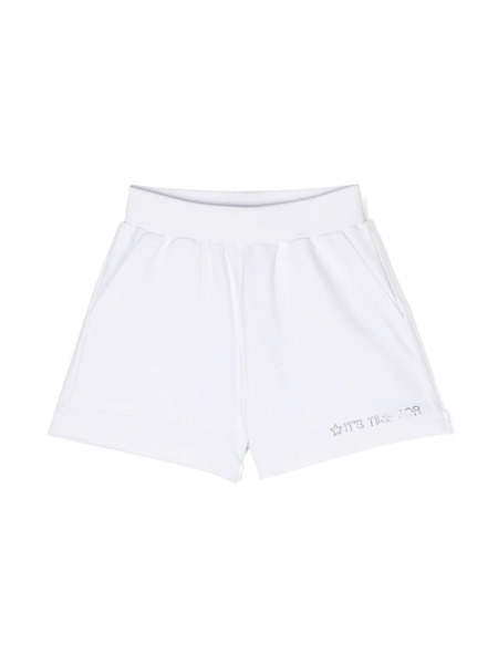  Monnalisa Rhinestone-embellished Jersey-texture Shorts - White 