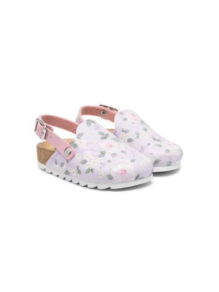  Monnalisa Rose-pattern Leather Sandals - Purple 