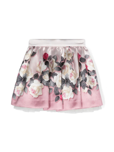  Monnalisa Rose-print Pleated Skirt - Pink 