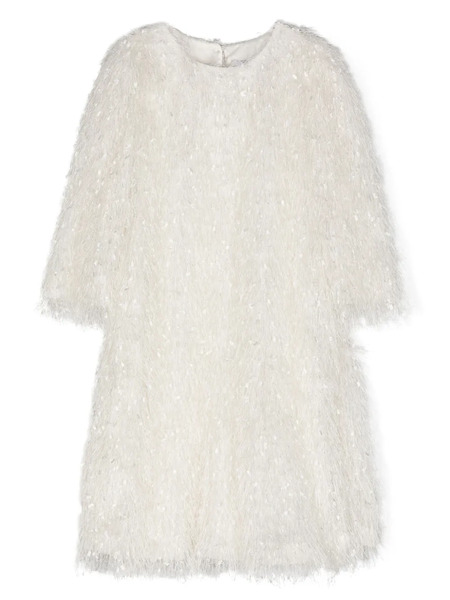  Monnalisa Round-neck Fringe Dress - White 