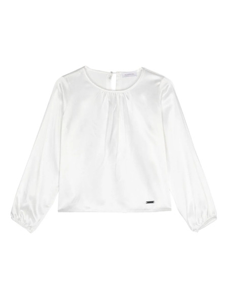  Monnalisa Ruched-detail Satin Blouse - White 