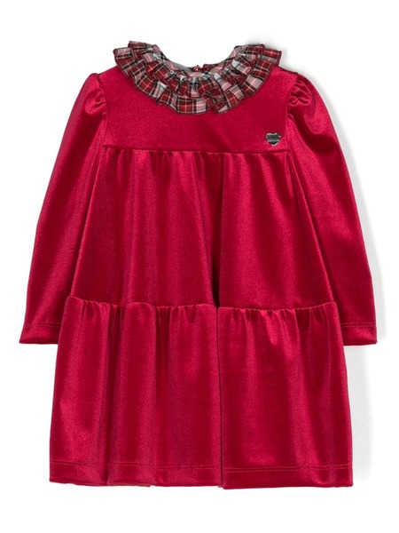  Monnalisa Ruffle-collar Velvet Dress - Red 