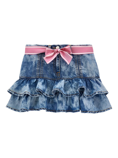  Monnalisa Ruffle-detail Denim Skirt - Blue 