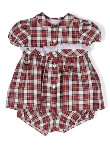  Monnalisa Ruffle-detail Plaid-pattern Dress - Red 