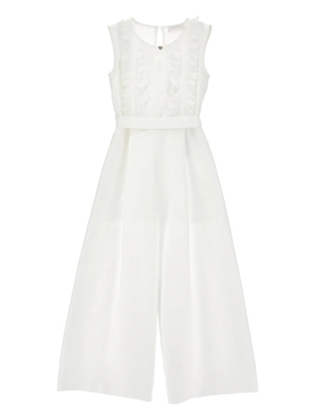  Monnalisa Ruffled Belted Jumpsuit - White 