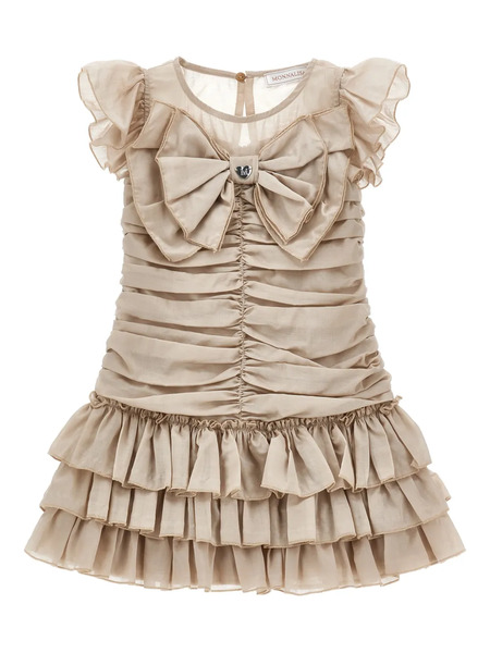  Monnalisa Ruffled Bow-embellishment Dress - Neutrals 