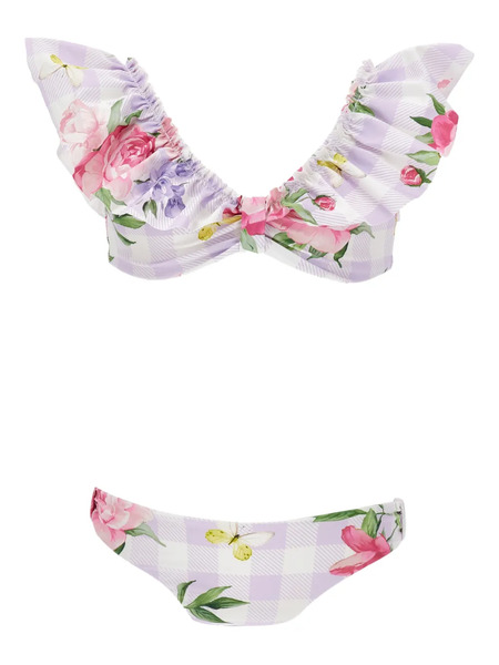  Monnalisa Ruffled Floral Bikini - Purple 