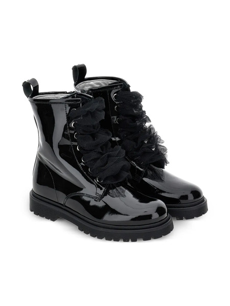 Monnalisa Ruffled Patent-leather Combat Boots - Black 