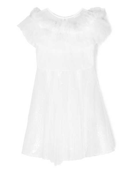 Monnalisa Ruffled Tulle Party Dress - White 