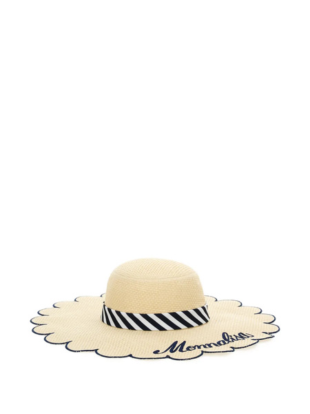  Monnalisa Scalloped Striped Sun Hat - Neutrals 