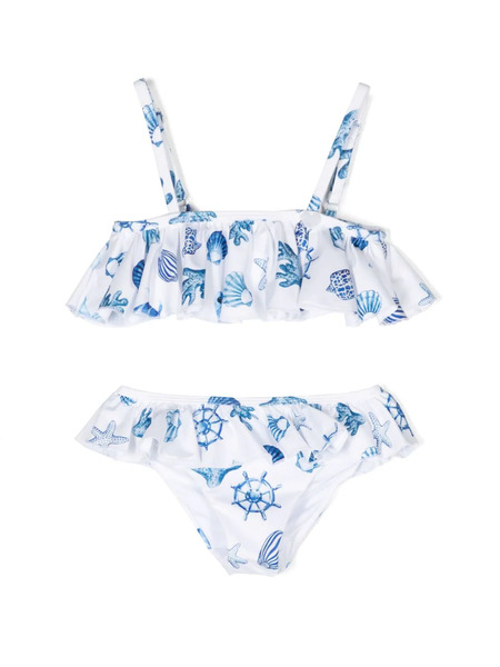  Monnalisa Seashell-print Ruffle Bikini - White 