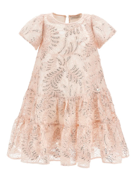  Monnalisa Sequin-embellished Ruffled Dress - Pink 