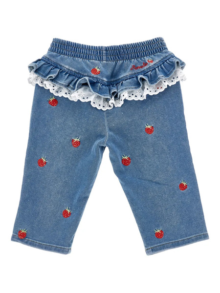  Monnalisa Strawberry-embroidered Jeans - Blue 