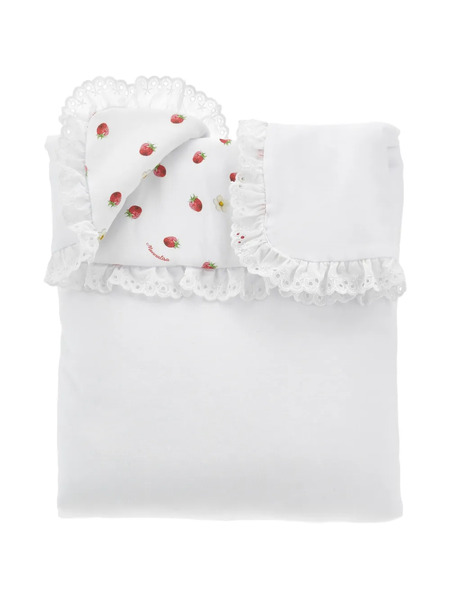  Monnalisa Strawberry-print Lace-trim Blanket - White 