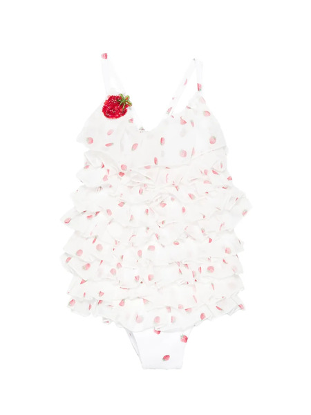  Monnalisa Strawberry Ruffled Swimsuit - White 
