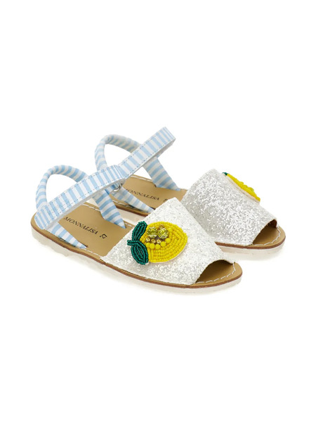  Monnalisa Striped Beaded Sandals - White 