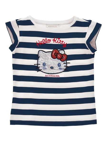  Monnalisa Striped-pattern Embellished-print T-shirt - Blue 