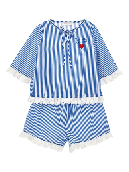  Monnalisa Striped-pattern Shorts Set - Blue 