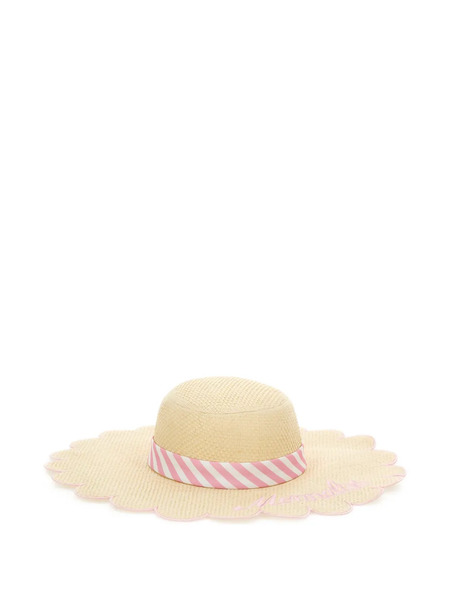  Monnalisa Striped Scalloped Sun Hat - Neutrals 