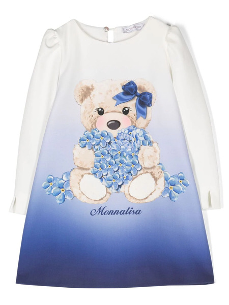  Monnalisa Teddy Bear-print Stretch-cotton Dress - Blue 