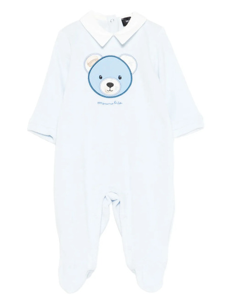  Monnalisa Teddy Embroidered Collared Babygrow - Blue 