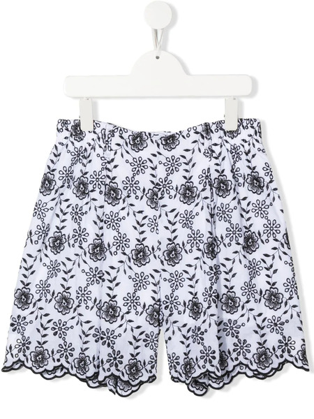  Monnalisa Teen Embroidered Floral Shorts - White 