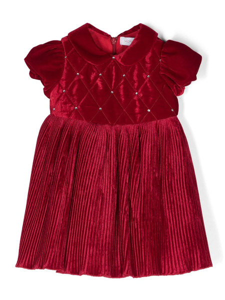 Monnalisa Velvet Plissé Dress - Red 