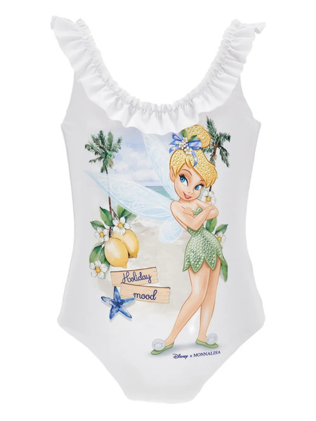 Monnalisa X Disney Ruffled Printed Swimsuit - White 