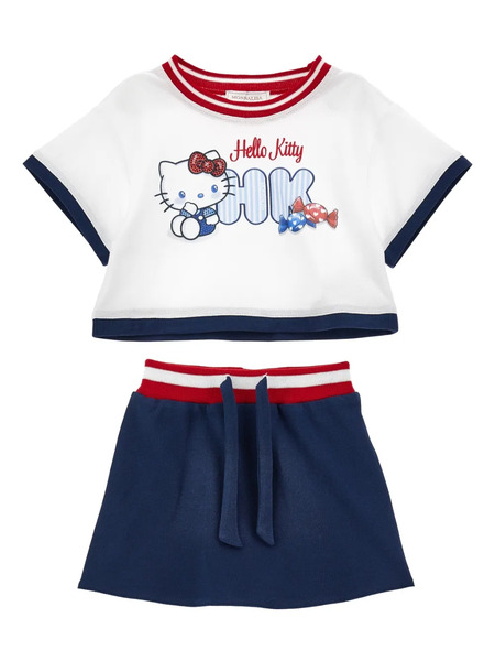  Monnalisa X Hello Kitty Striped-trim Pleated Skirt - Blue 