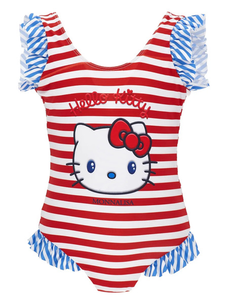  Monnalisa X Sanrio Hello Kitty Striped Ruffled Swimsuit - Red 