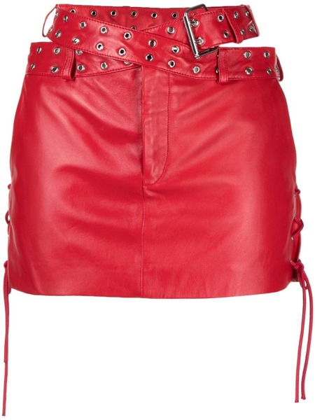  Monse Belted Criss-cross Leather Mini-skirt - Red 