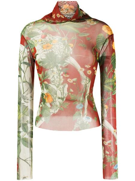  Monse Botanical-print Mesh T-shirt - Red 