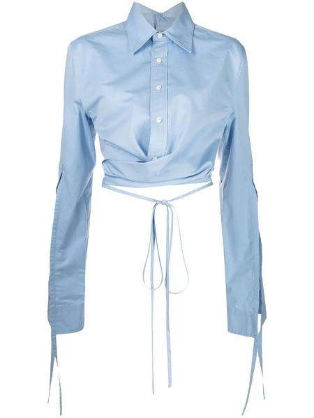  Monse Cropped Wrap-front Shirt - Blue 