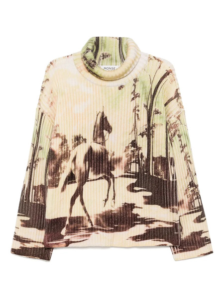  Monse Horse-print Chunky Ribbed Jumper - Green 