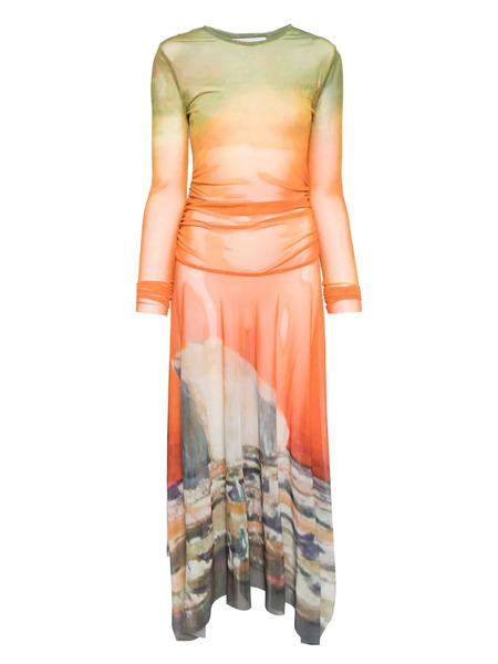  Monse Midi Printed Mesh Handkerchief-hem Dress - Orange 