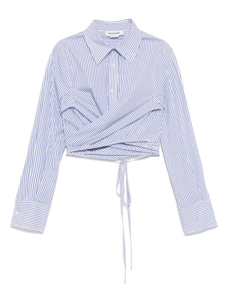  Monse Striped Long-sleeved Wrap Cropped Shirt - Blue 
