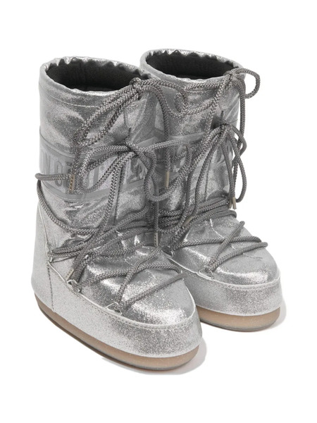  Moon Boot Kids Glitter Lace-up Boots - Silver 