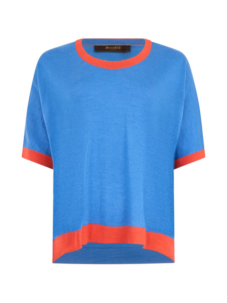  Moorer Contrast-trim T-shirt - Blue 