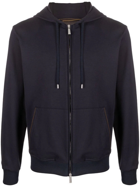  Moorer Drawstring Zip-up Hoodie - Blue 