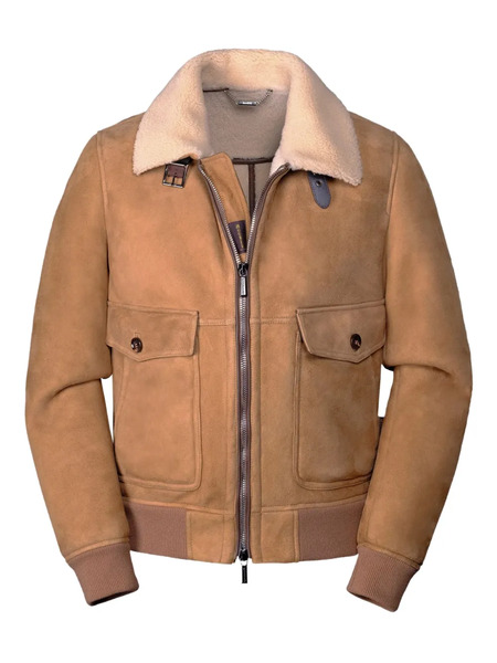  Moorer Fiano-me7 Shearling Collar Pocket Jacket - Brown 