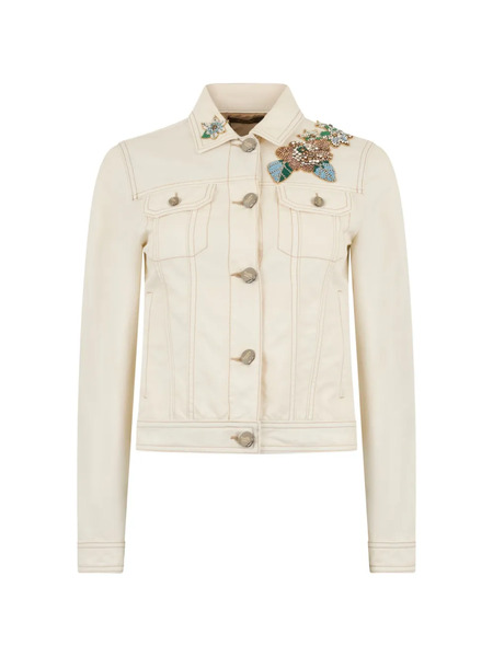  Moorer Flower-embellishment Denim Jacket - Neutrals 