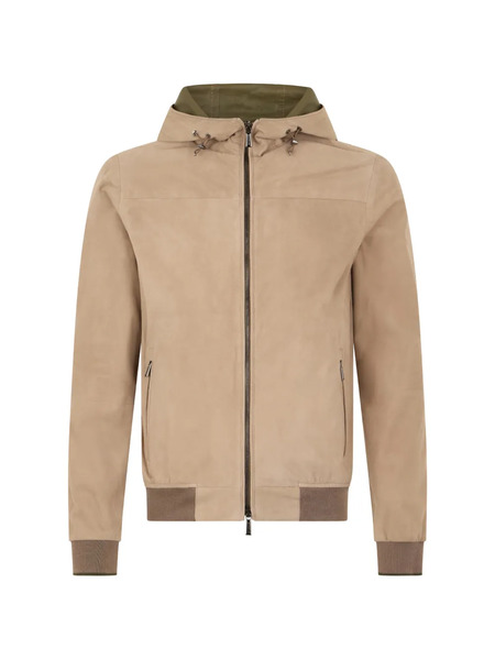  Moorer Hooded Zip Leather Jacket - Neutrals 