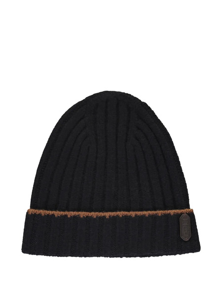  Moorer Knitted Line Beanie Hat - Black 
