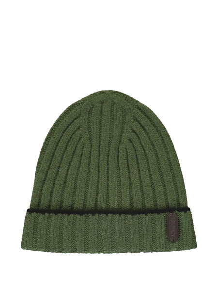  Moorer Ribbed Asher Knitted Beanie Hat - Green 