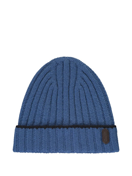  Moorer Ribbed Brim Turned-up Beanie Hat - Blue 