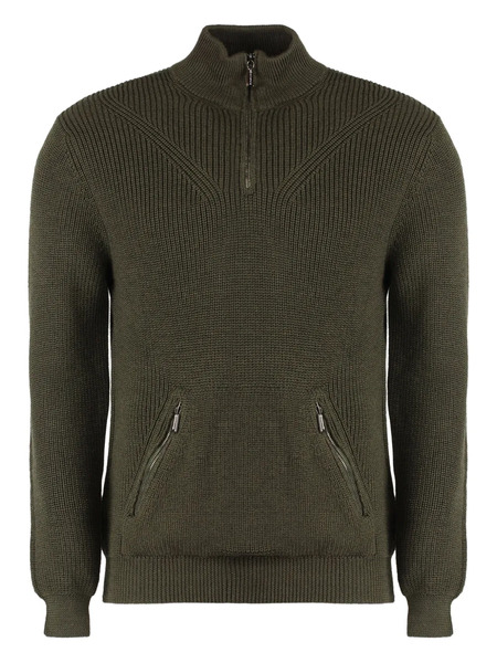  Moorer Ribbed-knit Half-zip Pullover - Green 