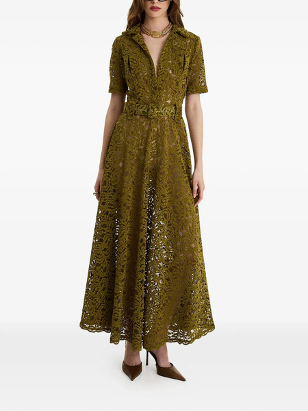  Moos Studio Olive Sinner Lace Belted Maxi Dress - Green 