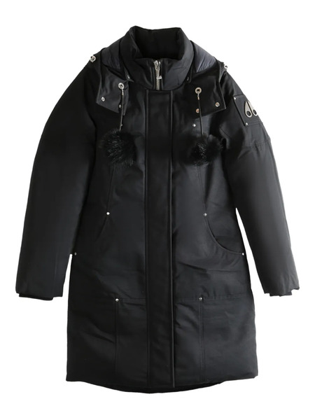  Moose Knuckles Fur Pompom Hooded Coat - Black 