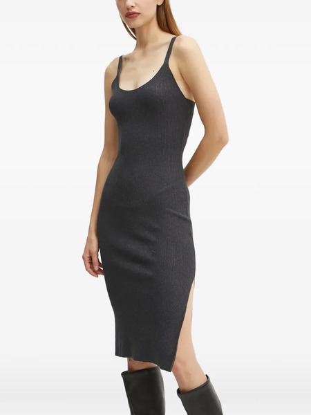  Morgan Rib Split Midi Dress - Grey 